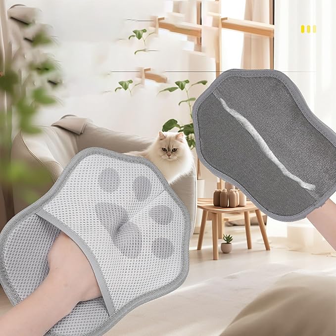 Pet Hair Removal Glove for Dogs Cats, Newly Upgraded Reusable Electrostatic Pet Hair Gloves, Pet Hair Remover Tool for Clothing, Couch, Carpet, Car Seat ， Reusable, Gray and Pink Set