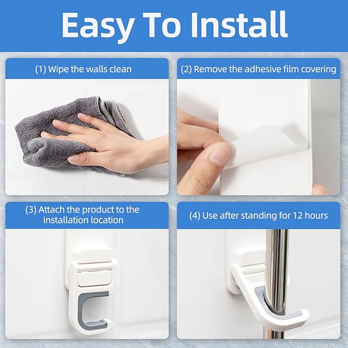 3 Pack，Broom and Mop Holder Wall Mount No Drill，Mop and Broom Gripper，Broom Handle Hanger，Household Cleaning Organizer, Holds up to 6 lb