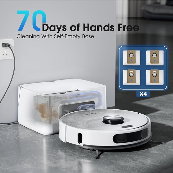 Robot Vacuum and Mop, 3-in-1 Robotic Vacuum Cleaner with 70-Day Self-Emptying Base, 360° LiDAR Navigation & Smart Mapping, 6000Pa Strong Suction for Pet Hair, Carpets & Hard Floors