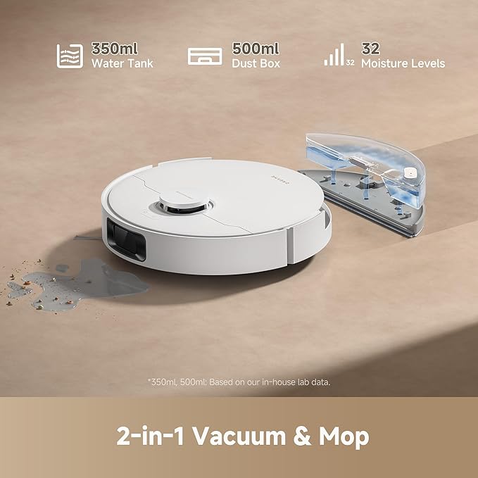 DREAME D20 Plus Robot Vacuum and Mop, 13,000Pa Suction, Self-Emptying with 5L Dust Bag, DuoBrush for Pet Hair, LDS Mapping, App & Voice Control, 5200mAh Battery, Ideal for Hard Floors & Carpets