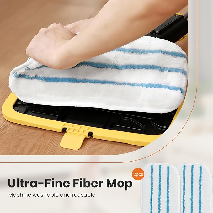 Sweetcrispy Steam Mop for Floor Cleaning,Lightweight Floor Steamer Cleaner for Hardwood/Tile/Laminate Floors Carpet, 2 Washable Pad, Black and Yellow