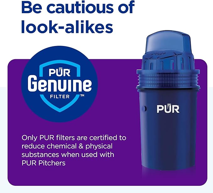PUR 7-Cup Water Pitcher, 1 Genuine Filter, Cleaner, Great-tasting Water, Dishwasher Safe, Powerful, Faster Filtration, LockFit Cap Design - Blush