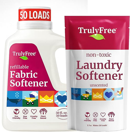Truly Free Natural Fabric Softener | Plant-Based | Non-Toxic for Babies & Kids Sensitive Skin | Unscented Eco-Friendly Fabric Softener Conditioner | Safe, Gentle & Chemical-Free