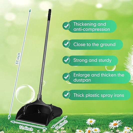 Maxcheck 12 Pcs 37 Inch Lobby Dust Pan Bulk Upright Lobby Dust Pan Plastic Commercial Dustpan with Long Handle Upright Standing Dustpan Heavy Duty for Office Home Indoor Outdoor Use (Black)