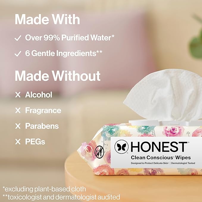 The Honest Company Hypoallergenic Multi-Use Baby Wipes for Sensitive Skin, Rose Blossom, 576 Count