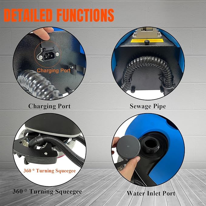 Emotor Portable Commercial Floor Scrubber Machine,Walk Behind Automatical Floor Scrubber with 360 Degree Rotation Squeegee