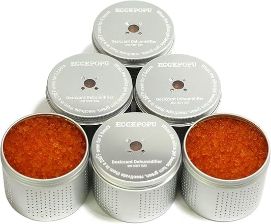 Gun Safe Dehumidifier - Portable Moisture Absorber, 200g Reusable Indicating Silica Gel Desiccant Canister for Gun Cabinets & Safes, Protect 160 Cubic Feet, Aluminum Shell,Silver