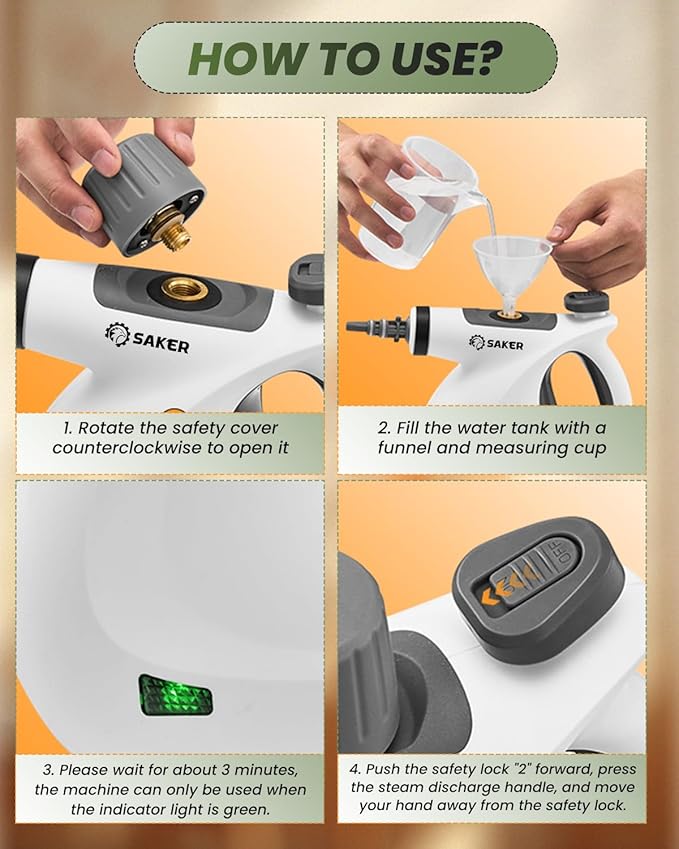 Saker Handheld Steam Cleaner Upgraded,Portable Steam Cleaner for Home,1050W Steam Cleaner,Quick Heating & Deep Cleaning of Floors, Cars, and Kitchen(with 5 Fiber Cloths)