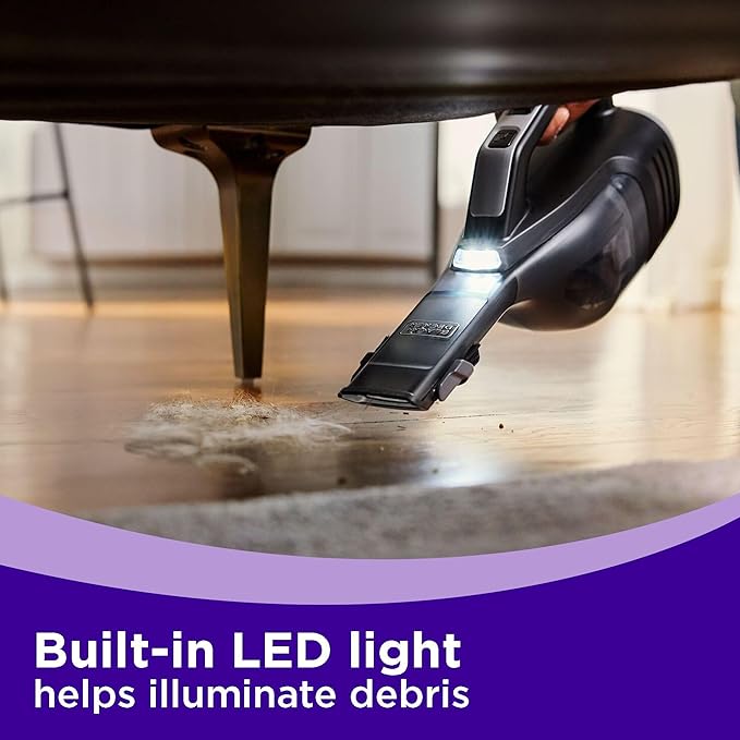 BLACK+DECKER dustbuster Reveal Pet Hair Vacuum, Hand Held Vacuum Cordless Portable for Home and Car, Rechargeable, LED Light, Powerful Suction, Includes Pet Brush and Crevice Tool (HLVD320BP07)