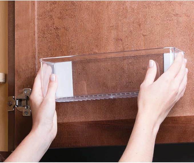iDesign AFFIXX Plastic Wall Mount Organizer for Kitchen, Bathroom, Office, Bedroom, Garage, Craft Room, 3" x 11" x 3.25", Clear