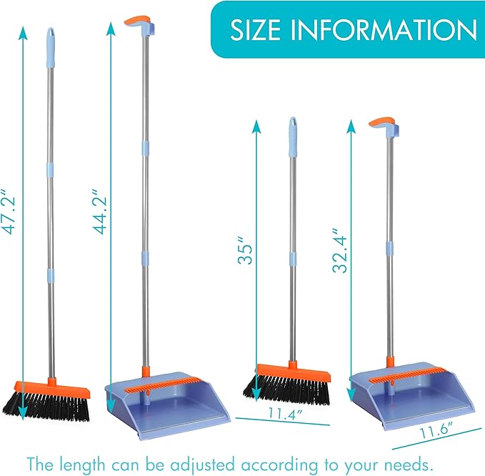 PHYEX 2-Pack Broom and Dustpan Set for Sweeping Indoor, Broom Dustpan with 48" Long Handle, Broom with Dustpan Combo Set(Purple)