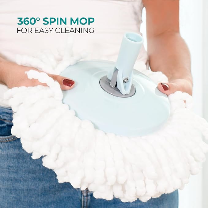 Spin Mop and Bucket Set Cleaning System Wringer 360 Microfiber Mop with Stainless Steel Handle Self Wringing Bucket with Wheels and Drain for Tile Hardwood Laminate Floors Includes 2 Mop Head Refills