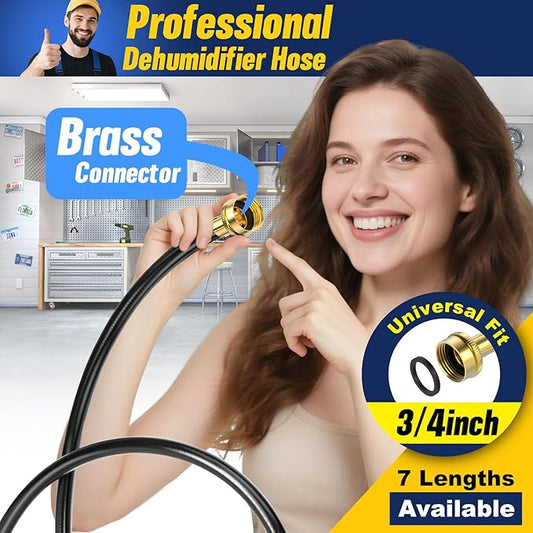 16FT Dehumidifier Drain Hose with 3/4 Inch FHT Connector, featuring Rust-Resistant Brass Fittings for Leak-Proof Connection, Perfectly Compatible with Most Dehumidifier Brands（7 Length Options）