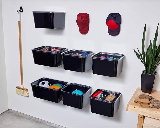 iDesign Storage Bin with Lid & Wall Mount Bracket, The Wallspace Collection – 12" x 12" x 8", Clear Bin