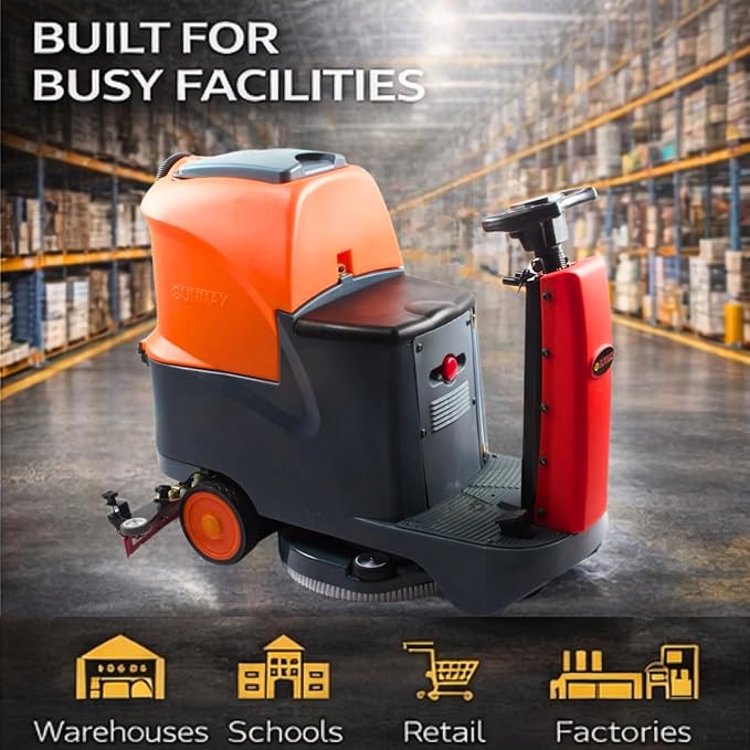 Ride-On Commercial Floor Scrubber Machine, 48,400 Sqft/H, 22" Brush & 31.5" Squeegee, 18.5 Gal/18.5 Gal Dual Tanks, 700 mbar Suction, 200 RPM