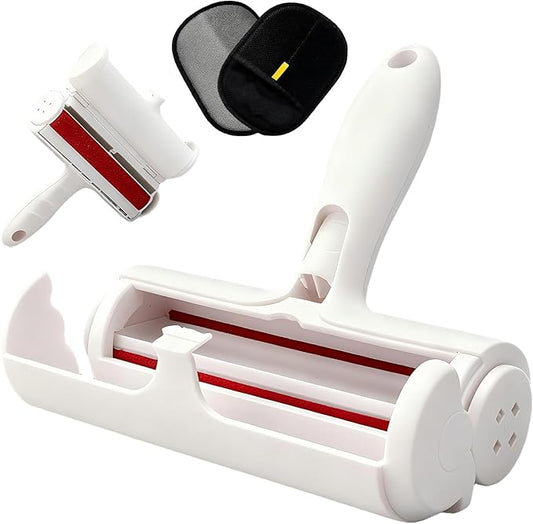 Pet Hair Remover Roller with Reusable Fiber Roller and Built-in Collection Box - Cat and Dog Hair Remover for Sofas, Carpets, and Clothing - Portable Hair Removal Tool (White)