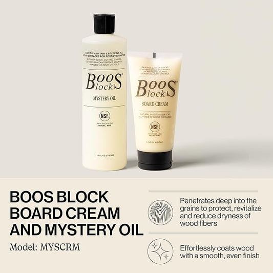 John Boos 2-Piece Care Set, 16 oz Mystery Oil & 5 oz Board Cream - All-Natural Maintenance Formula for Butcher Blocks, Cutting Boards, Wooden Countertops & Wood Utensils