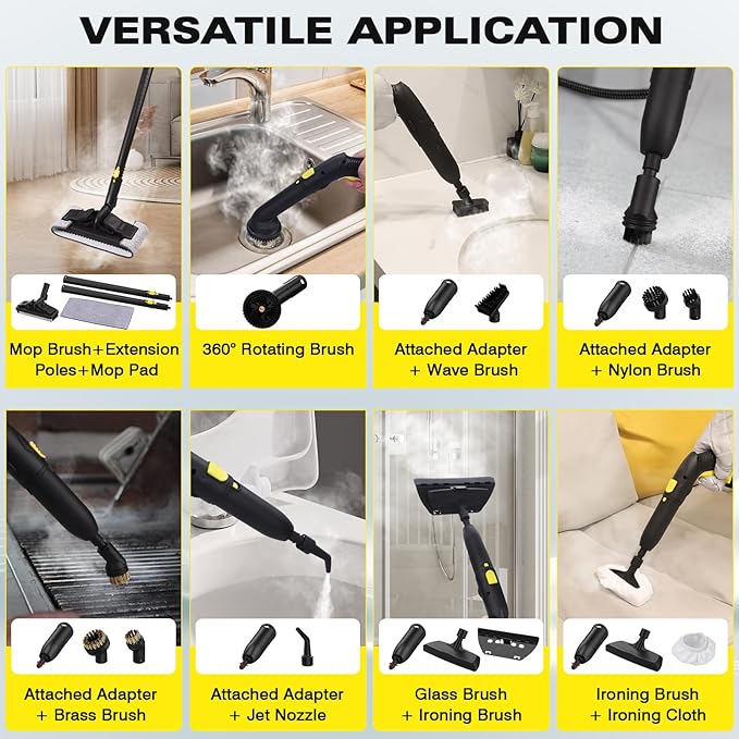 TVD Steam Cleaner, Heavy Duty Canister Steamer with 26 Accessories, Steam Mop with 5M Extra-Long Power Cord for Home Floor Cleaning, Car Detailing, Grout, Upholstery.