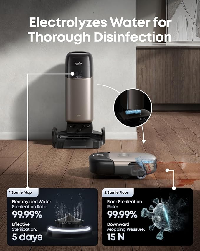 eufy Robot Vacuum Omni S2 and Mop Combo, 30,000 Pa AeroTurbo™ 2.0 Long-Lasting Suction, HydroJet ™ 2.0 Self‑Cleaning Roller Mop, CleanMind AI Navigation, Fragrance Diffuser, All‑in‑One Station