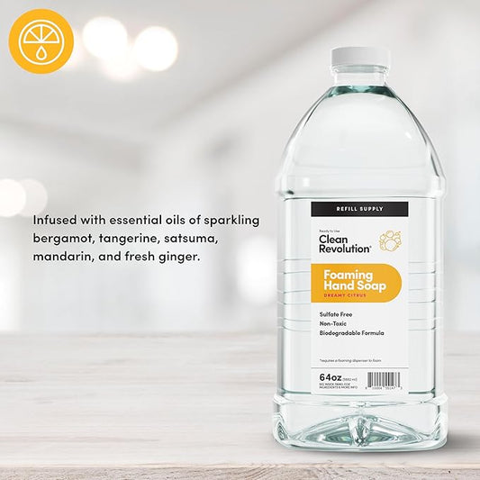 Clean Revolution Foaming Hand Soap Refill Supply Container. Ready to Use Formula. Dreamy Citrus Fragrance, 64 Fl Oz - Made in USA