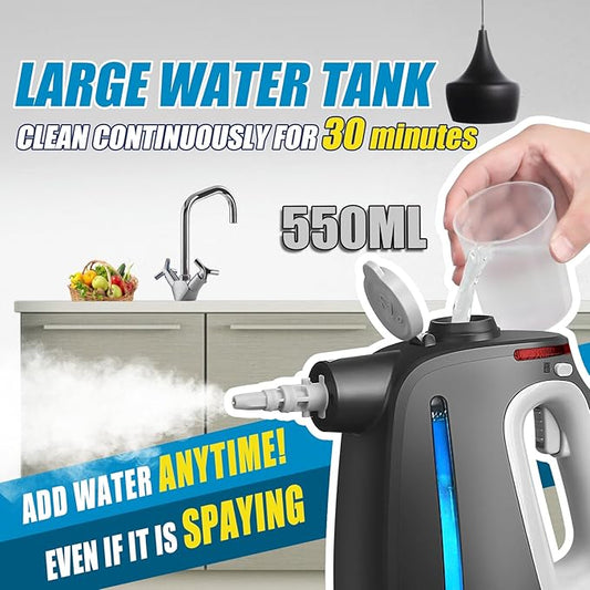 Pressurized Handheld Steam Cleaner with 14 PCS Accessories&Safety Lock, 1350W Multi-Purpose Steamer for Cleaning, Portable Steam Cleaner for Home,Car,Grout,Furniture,Bathroom,Kitchen,Tiles&Couch