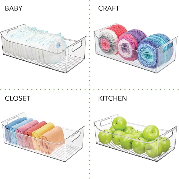 mDesign Portable Nursery Storage Plastic Baby Organizer Storage Caddy Bin w/Handles for Kids/Child Essentials - Holds Diapers, Wipes, Bottles, Baby Food - 16" Long - Ligne Collection - 2 Pack - Clear
