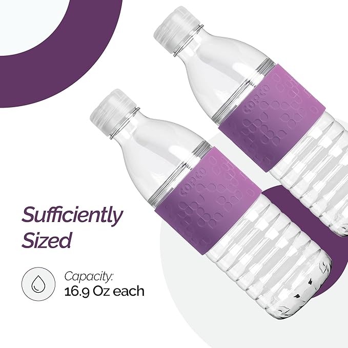 Copco Hydra Water Bottle with Spill-Resistant Lid, 16.9 oz (Set of 2) - Reusable Tritan Non-Slip Sleeve, Twist-Open Body - BPA-Free, Leak-Proof, Durable & Portable for Gym, Office, School (Purple)