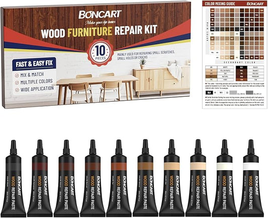 Wood Furniture Repair Kit, Wood Touch up Fillers, Repair Scratches, Cracks, Paint Chips, and Nail Holes on Furniture, Floors, Doors, Cabinets, and Tables (10 Colors)
