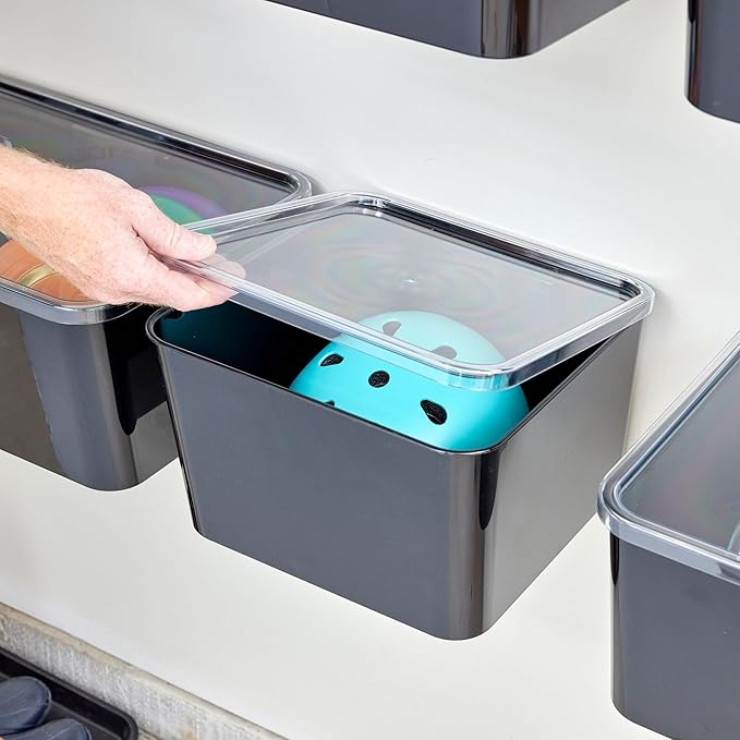 iDesign Storage Bin with Lid & Wall Mount Bracket, The Wallspace Collection – 12" x 12" x 8", Clear Bin