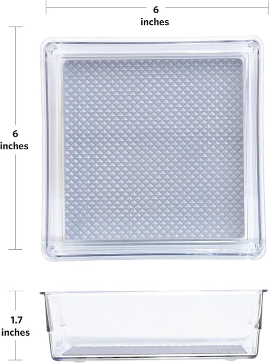 Glad Drawer Organizer Bin, 6x6 - Heavy Duty Clear Plastic Storage Tray for Junk Drawers, Kitchen Utensils, Bathroom Vanity, and Organizing Pantry - BPA Free, Food Safe, Non Slip