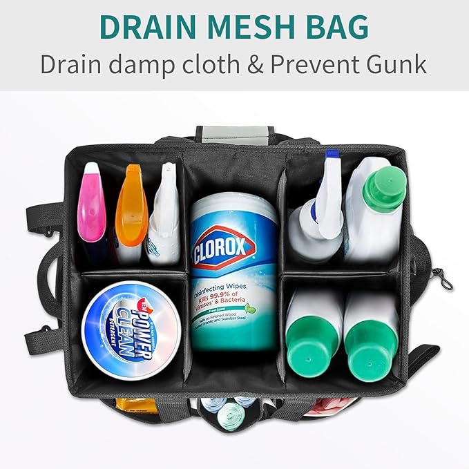 Cleaning Bags for Housekeepers, Large Cleaning Supplies Organizer with Handles & Shoulder Strap, Cleaning Caddy Bag with Foldable Divider for Cleaners, Car Horse Cleaning Bag(Grey)