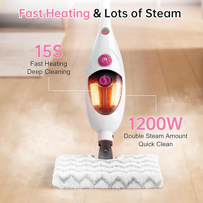 12-in-1 Steam Mop & Detachable Handheld Steam Cleaner, 400ML Tank with Adjustable Steam, Safe for Hardwood, Sealed Floors, Marble, Laminate, Stone & Tile