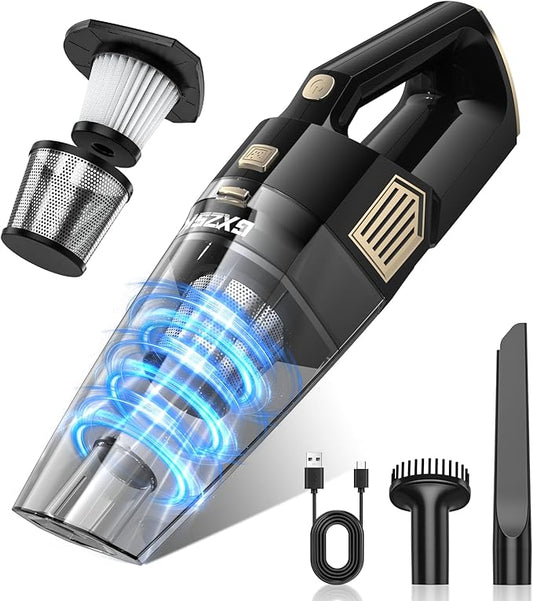 Handheld Vacuum Cordless, 15000PA Strong Suction Hand Held Car Vacuum Cleaner Rechargeable, Portable Hand Vacuum with Multi-Nozzles & Washable Filter for Home Office, Car, Pets