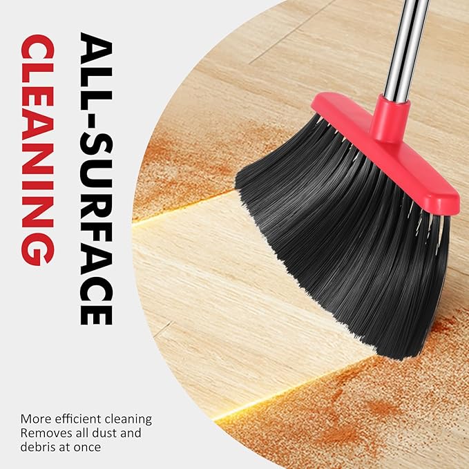 NACENA Heavy Duty Broom, 55 Inch Long Handle Outdoor Large Angle Brooms, Commercial Broom for Sweeping Indoor, for Home Garage Kitchen Office Courtyard Lobby Patio Lawn Concrete, 4 Pack (Black&Red)