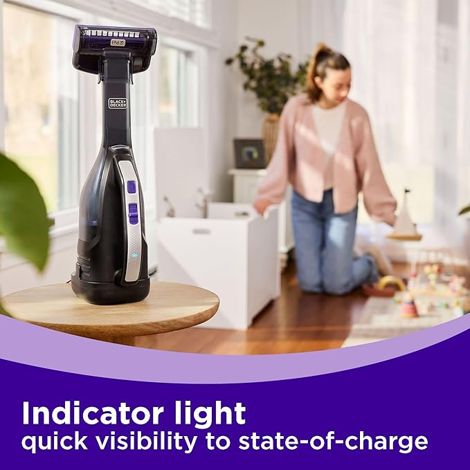 BLACK+DECKER dustbuster Reveal Pet Hair Vacuum, Hand Held Vacuum Cordless Portable for Home and Car, Rechargeable, LED Light, Powerful Suction, Includes Pet Brush and Crevice Tool (HLVD320BP07)