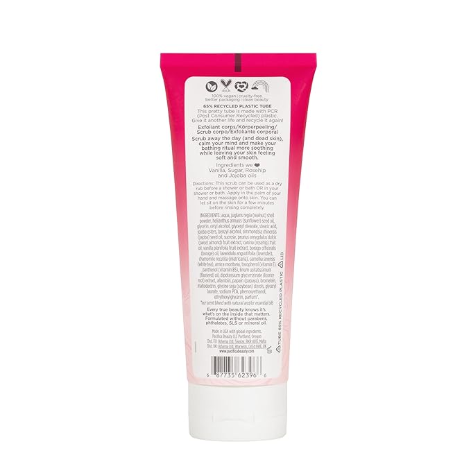 Pacifica Body Scrub - Sugar Island Vanilla Full Body Wash – Exfoliating & Moisturizing w/ Rosehip Oil - Coconut & Vanilla Scented - Clean Beauty Vegan & Cruelty-Free Dermatologist Tested