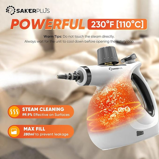 Steam Disinfection Cleaner, Handheld Pressurized Steamer with 9-Piece Accessories for Multi-Surface Cleaning, Natural Sanitization for Kitchen, Floor (1 x Steam Cleaner Kit + 4 Fiber Cloths)