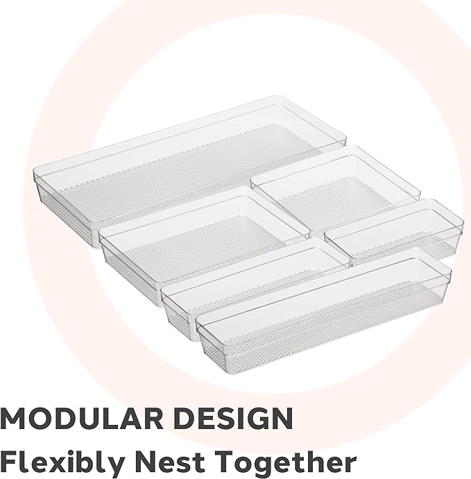 Oggi Clear Drawer Organizer - 6" X 6.25"- Ideal for Organizing Kitchen Drawers, Office, Desk, Silverware, Kitchen Utensils, Cosmetics and Bathrooms