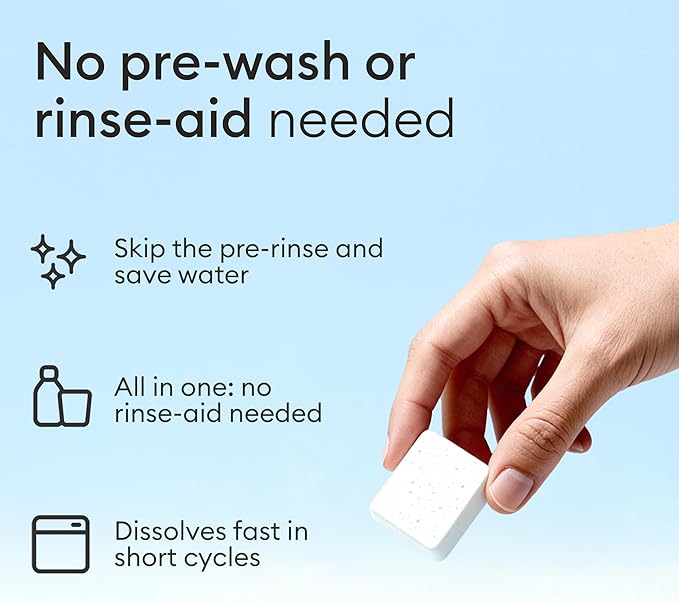 Vove Plastic-Free Dishwasher Tablets, 60 Pack - All-in-One Plant-Based Formula with 2x Enzyme Power - Tackles Stubborn Stains, No Pre-Rinse Needed, Biodegradable & Concentrated, Fragrance-Free