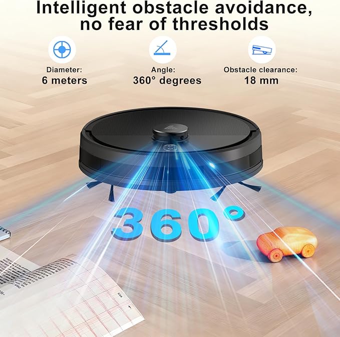 Robot Vacuum and Mop Combo, Robotic Vacuums with LiDAR Navigation, Smart Mapping, Strong Suction, with WiFi/App/Alexa/Voice Control, Obstacle Avoidance, for Home, Wood/Hard Floors, Pet Hair Black