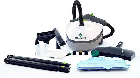 Steamfast SF-370 Canister Cleaner with 15 Accessories-All-Natural, Chemical-Free Pressurized Steam Cleaning for Most Floors, Counters, Appliances, Windows, Autos, and More, 64 inches, White