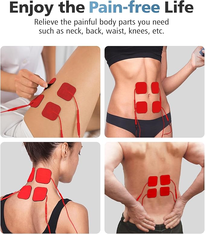 20PCS TENS Unit Electrode Pads with Reusable Self-Adhesive Performance, Replacement Pads for TENS Unit, Compatible with TENS 7000/3000, AUVON, Neocarbon, Comfytemp, TENKER, Use 2mm Lead Wires (RED)