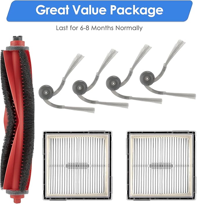 (7 Pack) Q10 S5/ Q10 X5 Replacement Parts Compatible with Roborock Q10 S5/ Q10 S5+/ Q10 X5/ Q10 X5+ Robot Vacuum Cleaner, 1 Roller Brush, 4 Side Brushes, 2 HEPA Filters, Accessories Kit