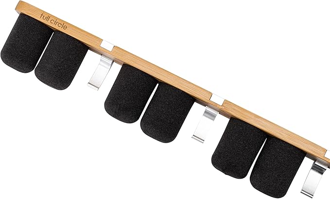 Full Circle Get A Grip, Wall-Mounted Mop and Broom Organizer, Lightweight Bamboo with Foam Pegs, Easy to Install Home Organization, Also Perfect for Garden Tools and Garage, Large