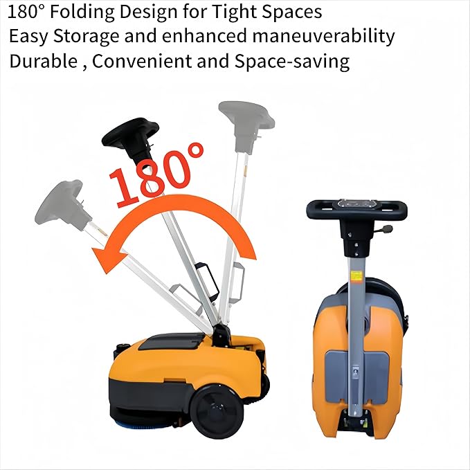 PENNON Portable Floor Scrubber with 360° Rotating Squeegee – Hand-Pushed, 180° Foldable, Efficient for Small Spaces & All Floor Types for Small Retail & Food Service