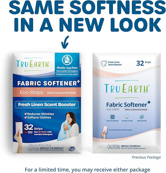 Tru Earth Fabric Softener Strips for Washing Machine, Alternative to Fabric Softener Liquid and Pods, Fresh Linen Scent Booster, Up to 64 Loads Per 32-Count