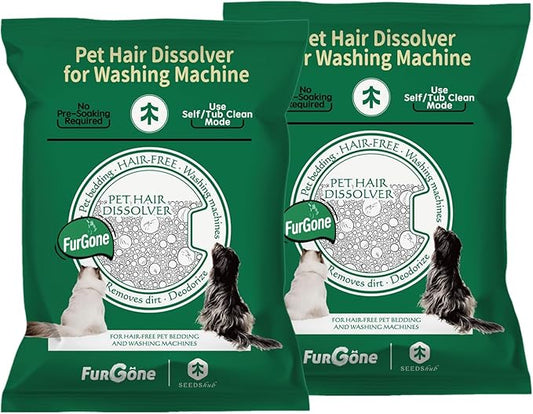 FURGONE by Seedshub Pet Hair Dissolver for Washing Machine, 96.7% Hair Dissolution, Dog Cat Hair | Stain Remover for Laundry, Pets Friendly, 2 Sachets, HE/Top/Front-Load Compatible