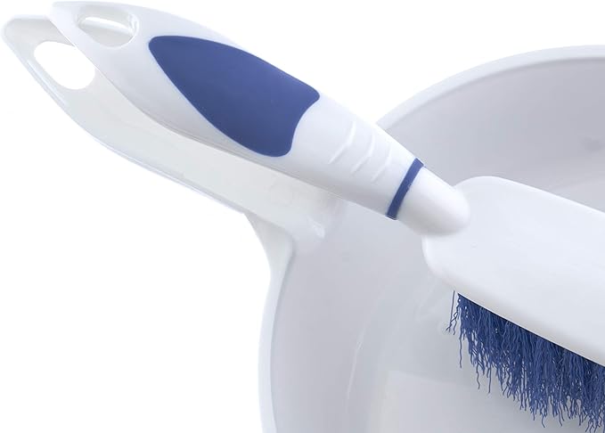 Dustpan and Brush Set, Hand Broom with Ergonomic Grip Handle - Rubber Edge for Easy Dirt Pickup, Durable Material - Grey & Blue Hand Brush by Superio, 2-Pack (Blue, 2-Pack)