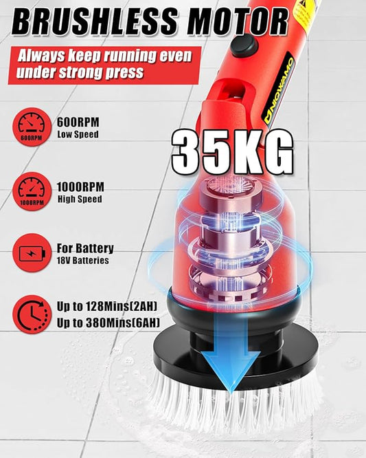 Electric Spin Scrubber Compatible for Milwaukee 18V Battery(Battery NOT Included), 1000 RPM Battery Powered Scrubber with Adjustable Extension Arm & 8 Brushes & Gloves for Tub/Tile/Floor