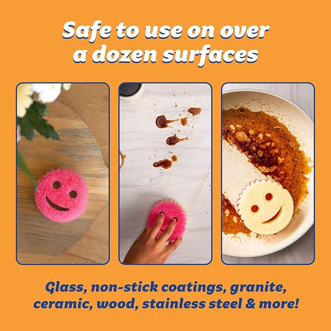 Scrub Daddy 6 Scrub Mommy Kitchen Sponges & 1 Daddy Caddy Sponge Holder - Scratch-Free for Dishes & Multipurpose Cleaning - BPA Free & Made with Polymer Foam - Stain & Odor Resistant